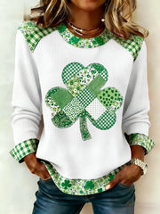Damen St. Patrick's Day Floral Shamrock Print Casual Waffel Sweatshirt