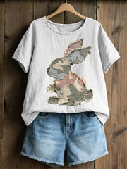 Frauen Kaninchen Patchwork Kunstdruck Casual Top