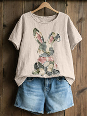 Frauen Kaninchen Patchwork Kunstdruck Casual Top