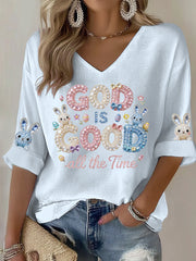 Damen-Osterhase-Kunstdruck-Lässiges T-Shirt