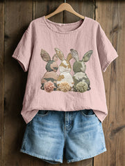 Frauen Kaninchen Patchwork Kunstdruck Casual Top
