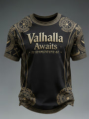 Herren-T-Shirt mit Wikinger-Print: Valhalla erwartet dich