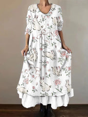 Damen Osterhase Blumen druck Doppel schicht iger langer Rock