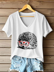 Kurzarm-T-Shirt mit Niedlichem Igel druck für Frauen