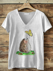 Kurzarm-T-Shirt mit Niedlichem Igel druck für Frauen