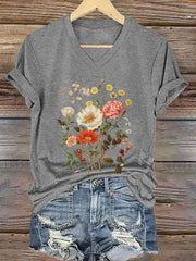 Damen-T-Shirt mit Blumenmuster und kurzen Ärmeln
