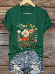 Damen-T-Shirt mit Blumenmuster und kurzen Ärmeln