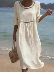 Einfaches einfarbiges Leinen-Misch kleid für Frauen