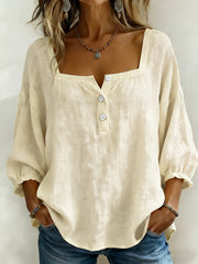 Damen lässiges elegantes einfarbiges Shirt mit eckigem Ausschnitt