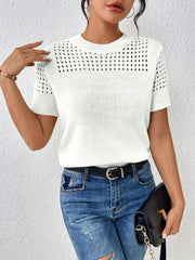 Damen-Stricktop mit Rundhalsausschnitt in Uni, kurze Ärmel