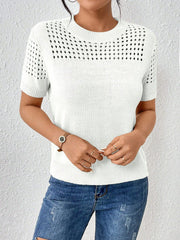 Damen-Stricktop mit Rundhalsausschnitt in Uni, kurze Ärmel