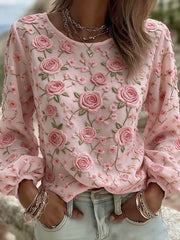 Frauen Rose Art Print Casual T-Shirt