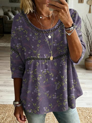 Damen-Blumen-Kunstdruck-Baumwoll-Leinen-Top