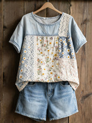 Damen-Casual-T-Shirt mit Gänseblümchen-Print