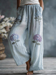 Damen-Hydrangea-Muster Leinen mischhose