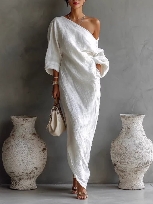 Damen lang ärmel iges schulter freies Mittel-Taillen-Pullover kleid