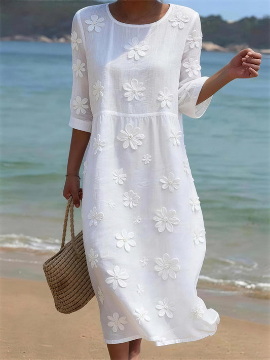 Damenkleid aus Leinenmischgewebe mit Blumenmuster