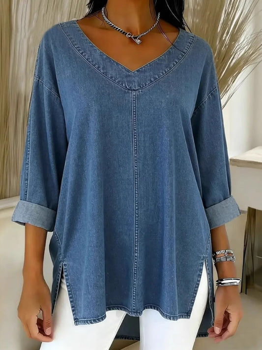 Damen-Denim-Top mit V-Ausschnitt