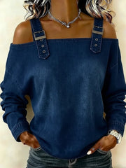 Damen-Off-Shoulder-Denim-Top mit langen Ärmeln und Schulterträgern