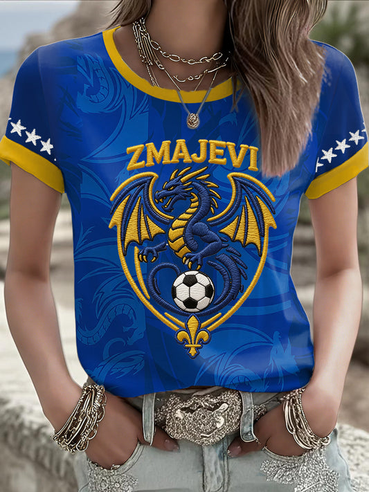 Damen-T-Shirt Bosnien ZMAJEVI mit Fußballmotiv und Aufdruck