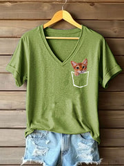 Damen süßes Katzen-Print Kurzarm-T-Shirt