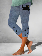 Damen Leggings mit schwarzem Katzen druck