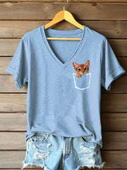 Damen süßes Katzen-Print Kurzarm-T-Shirt