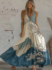 Damen-Kirschblüten-Kunst-Leinen-Maxikleid