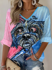 Damen-Hunde-Kunst bedruckte Waffel-T-Shirt