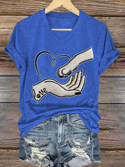 Frauen Liebe Hund Print Eisen auf Kurzarm T-Shirt