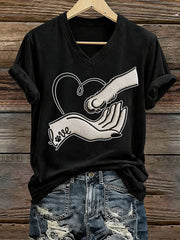Frauen Liebe Hund Print Eisen auf Kurzarm T-Shirt
