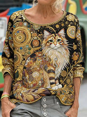 Frauen-lustiges Glitzer-Katzen-Art-Langarm-loses Sweatshirt
