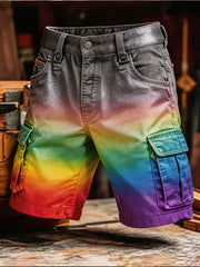 Herren-Stolz-Monat: Retro-schicke Cargo-Shorts im Regenbogen-Art-Stil