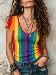 Frauen Regenbogen Kunst lässig T-Shirt