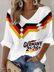 Damen-Deutschland-Fußballfan-Print-Waffel-T-Shirt