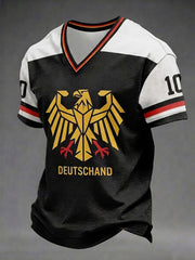 Herren-Fußball-T-Shirt aus Deutschland mit V-Ausschnitt und Aufdruck