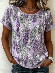 Damen-Floral-Art-Print-Lässiges T-Shirt