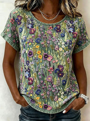 Damen-Floral-Art-Print-Lässiges T-Shirt