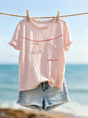 Damen Salzige-Luft-Hängender-Bikini-Urlaubsdruck Kurzarm-T-Shirt