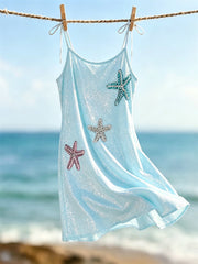 Damen-Strandkleid im Seestern- und Glitzer-Design, Cami-Stil, Mini-Länge