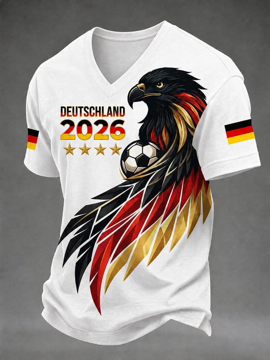 Bedrucktes T-Shirt mit V-Ausschnitt für Männer Deutscher Fußballfan