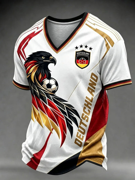 Männer Deutschland Fußball Fan Print T-Shirt mit V-Ausschnitt