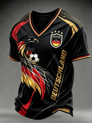 Männer Deutschland Fußball Fan Print T-Shirt mit V-Ausschnitt