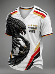 Herren-T-Shirt mit V-Ausschnitt und Fußballmotiv für deutsche Fans