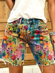 Damen-Shorts im Retro-Stil mit Ölgemälde-Blumenmuster