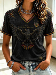 Damen-Fußball-T-Shirt aus Deutschland mit V-Ausschnitt und Aufdruck