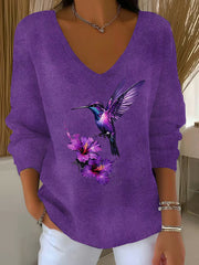 Damen Lila Kunst gedruckt Casual Top