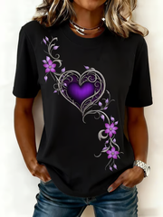 Damen-Vintage-T-Shirt mit lila Blumen kunst druck