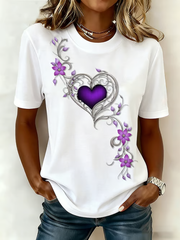 Damen-Vintage-T-Shirt mit lila Blumen kunst druck