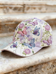 Unisex Casual Lila Schmetterling und Blumen hut